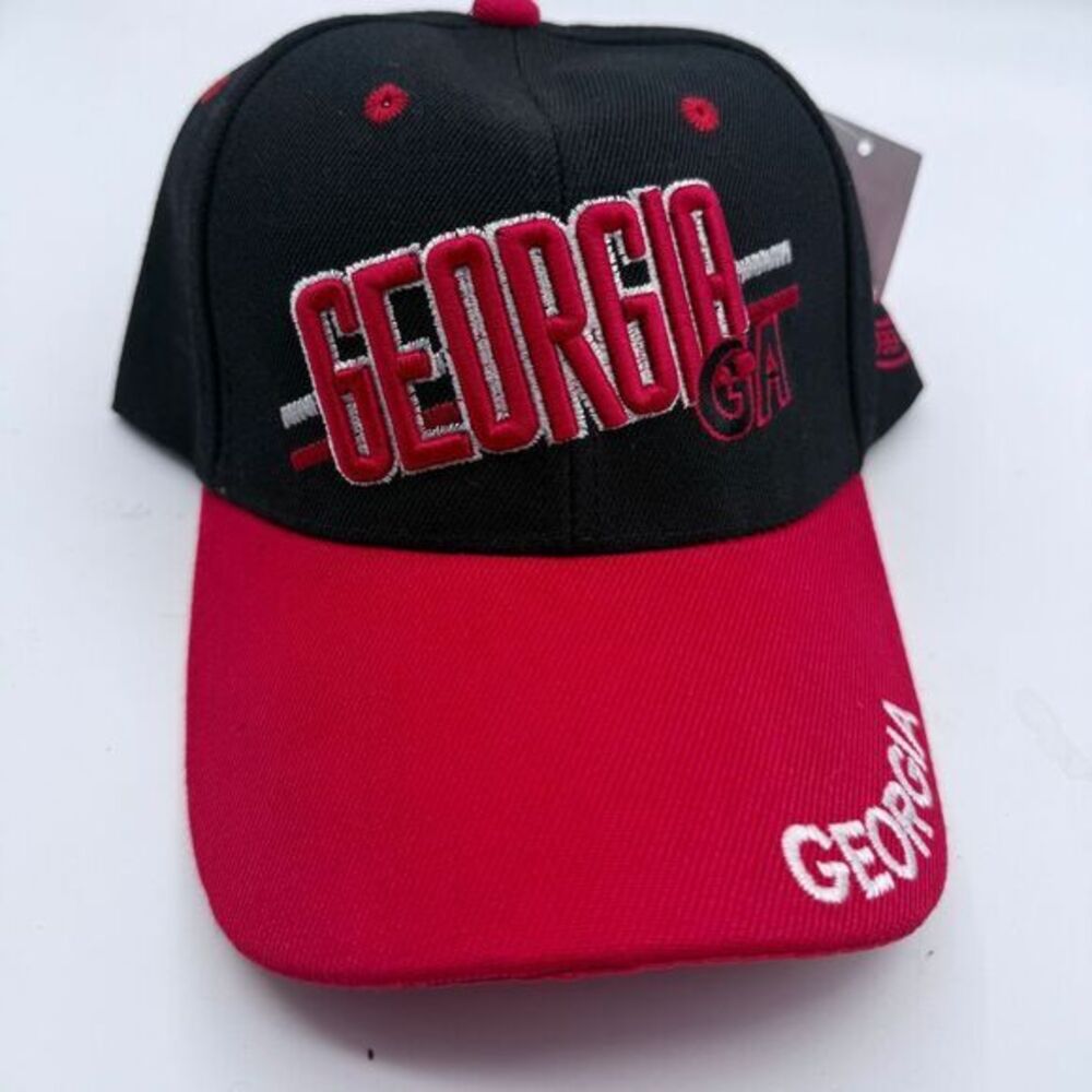 Georgia GA Baseball Cap Black Red Embroidered‎ Adjustable Hat Sports Fan
